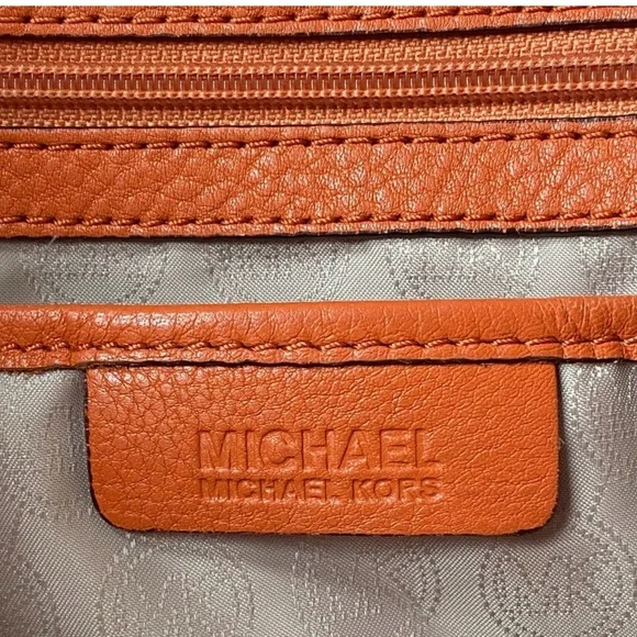 Michael Kors Tote Bag Vintage Monogram Embossed Leather Tote Shoulder Bag Orange - Picture 11 of 12